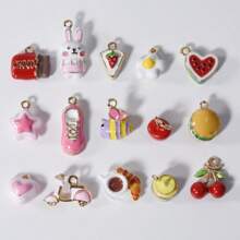 2 piezas/15 piezas/24 piezas Lindos dijes de aleación de zinc esmaltados con diseños 3D realistas de comida, animales, frutas, pasteles, sandía, corazón, cereza, chile, ideales para manualidades y elaboración de joyería