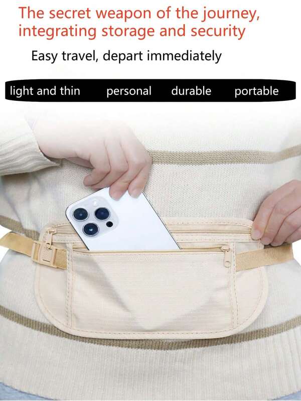 Bolsa de cintura anti-robo ultra delgada e invisible, riñonera de viaje unisex, portacelular y tarjetero multifunción para correr