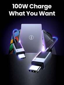 UGREEN Uno 100W Type C Fast Charging Cable E-Marker Compatible With Iphone 16 15 Series Sam Sung S24 S23 Ultra IPad Pro Switch Compatible With IPhone 16, 16 Pro Max, 15, 15 Plus, 15 Pro, 15 Pro Max, Compatible With Redmi, Compatible With OnePlus Charger - Black - View 4