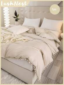 Pom Pom Beige Duvet Cover Twin Queen King Size Boho Farmhouse Bedding 1Pc Mini Pom Pom Decor Beige Comforter Cover Soft Breathable Lightweight Microfiber Duvet Cover For Boys&Girls 1 Duvet Cover - Beige - View 2