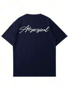 Men's Crew Neck Casual Work Shirt, Summer Daily Casual, Jigsaw Print, 1 Piece - 深藍色 - 查看 3