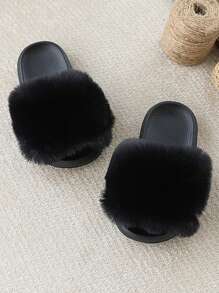 Children's Fashionable Versatile Cute Fluffy Indoor Slippers, Soft-Soled Slippers For All Seasons