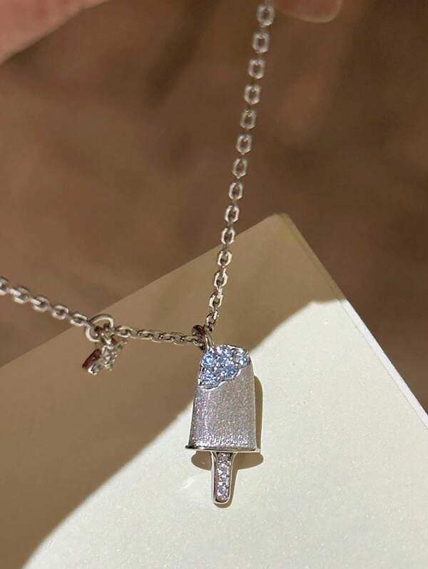 1 pièce Collier pendentif vintage à texture de sucette glacée à l'aigue-marine, collier ras-du-cou rétro délicat, convient pour le port quotidien, les vacances, les tenues de fête, cadeau d'été pour femmes