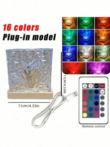 1 包 C 型圆形夜灯水晶台灯，带旋转水波纹效果的创意床头灯，带 16 种颜色和遥控功能的火焰氛围灯，卧室 RGB 遥控夜灯带旋转水纹设计，适用于儿童房、卧室、走廊，