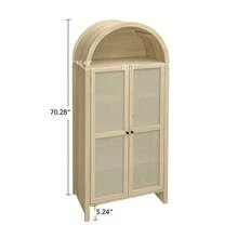 70.28" Tall Arched Kitchen Pantry, Arched Storage Display Cabinet With 2 Adjustable Shelves,Rattan Door Versatile Storage Cabinet For Kitchen, Dining Room, Living Room    RR