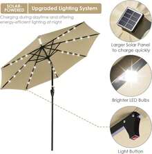 9ft Solar LED Outdoor Market Tilt Patio Umbrella, Beige - 淺褐色的 - 查看 3