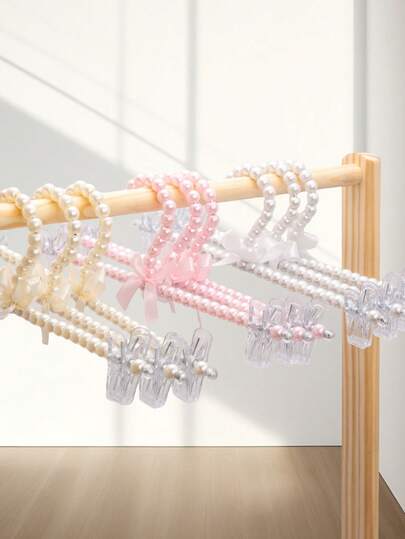 3PCS Pearl - Embellished Pant Hangers With Clips: Adorable Bow Design, Ideal For Neatly Organizing Kids' Trousers, Adding A Touch Of Elegance To The Closet