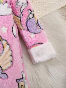 Baby GirlFluffy Cute Casual Comfortable Long Sleeve Hooded Dress, Unicorn & Mermaid Pattern, Suitable For Autumn/Winter