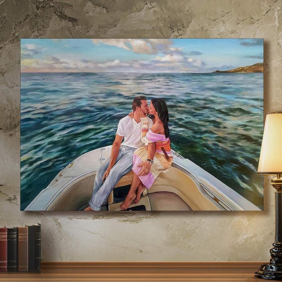 1 幅个性化肖像油画帆布墙面艺术海报，带框墙面艺术。原创油画印刷品，乔迁贺礼，个性化礼品，搬家礼物。适合毕业礼物、客厅、卧室、节日、餐厅、玄关等场合，送礼佳品。送给他/她一份独特的礼物，可直接悬挂。