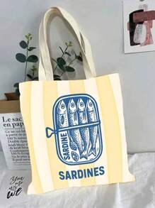 1PC Women's Reusable Tote Bag, Handbag And Cosmetic Bag Set - Colorful Minimalist Pink And Green Striped Sardines Can Print Polyester Shopping Bag, Fixed Shoulder Strap Design, Suitable For Beach, Picnic, Grocery And Food Storage, Foldable Tote Bag, Multi-Function, Multi-Purpose, Large Capacity, - Multicolor - View 3