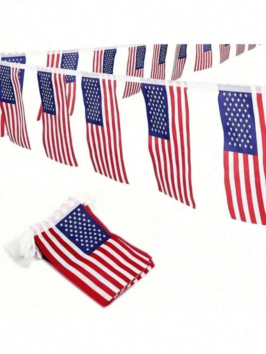 1/5sets 10m 30 Flags/5m 20 Flags For Independence Day Decoration In Homes And Gardens, Used For Decorating Independence Day Celebrations In The United States - Multicolor - View 1