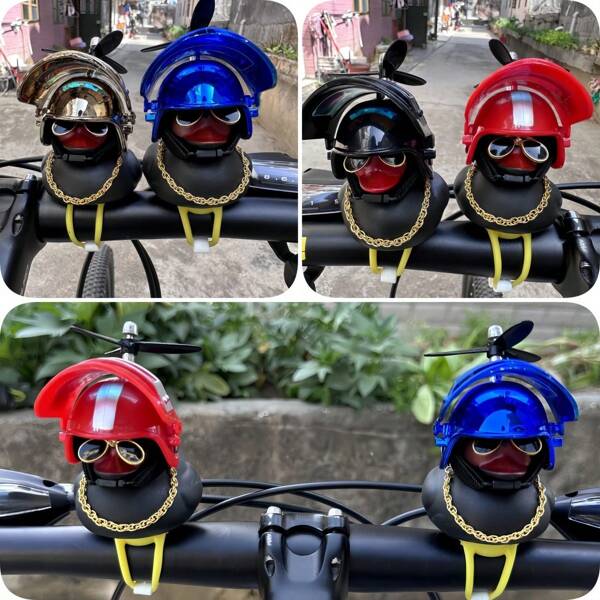 1pc Duck Helmet Handle Decor, With Propeller, Goggles, Gold Chain And Horn - Durable PVC Silicone Strap, Elastic Cute Duck Design, Squeezable Duck Bicycle Motorcycle Handle Accessory, Suitable For Outdoor Activities