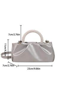 1 件绗缝按扣 PU 纯色挎包，新款时尚珍珠装饰褶皱云形甜美女孩珠光派对单肩包，配有可调节肩带，适合日常通勤、办公室、派对、宴会