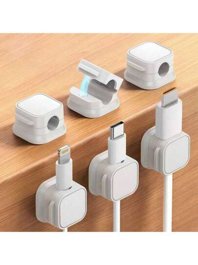 6/3/1pc Magnetic Cable Organizer - Black And White Cable Clips, Small And Durable, Suitable For Desktop Wall Mount, Mobile Phone Data Cable, Charging Cable, Desk, Home, Car And Office - Perfect For Technology Lovers And Students, Comes With Storage Holder And Cable Clip, No Drilling Required, Mark-Free Adhesive, Universal For Many Countries