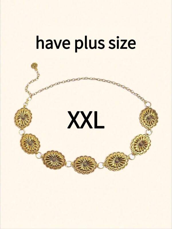 1pc Plus Size Women's Oversized Metallic Gold Waist Belt, Bohemian Vintage High-End Fashion Metal Waist Chain, Suitable For Dresses, Shirts, Beach Vacation, Parties, Music Festivals