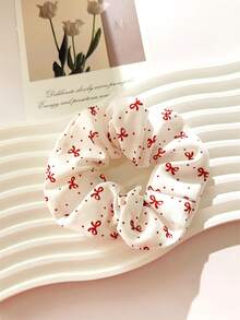 4pcs Spring/Summer Valentine's Day Sweet & Cute Fabric White, Red Polka Dot Scrunchies, Hair Ties, Headbands, Suitable For Daily Outfits, Elegant & Adorable Hair Accessories ,Scrunchy Hair Ties Valentine's Day Accessories Gift - Multicolor - View 6