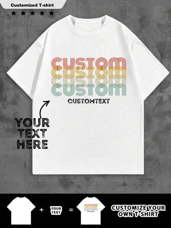 Customized Vintage Letter Men's T-Shirt, Customize Your Text, Customize Your Name, Customize Baby/Friend/Idol/Couple/Family/Party/School/Sports/Pet Love Letter Print, Logo/Business/Company Party Uniform, Birthday Gift, Holiday Gift, Party Gift, Wedding Gift, Friend Gift