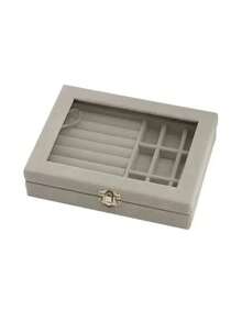 Jewelry Box With Classification, Dividers, Jewelry Organizer Box, Transparent Jewelry Box, Earring And Ring Box, Portable Storage Box - Grey - View 2
