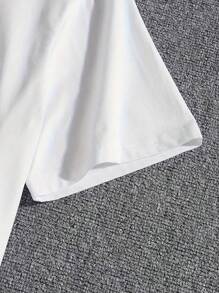 [Customized] Men's Black & White T-Shirt Customization Service, Support Front Side Customization Of Exclusive Slogan/Creative Pattern/Anime Character/Couple/Pet Photo/Selfie/Celebrity, Fashionable & Versatile Summer Clothing - White - View 4