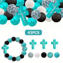 43pcs Christian Silicone Cross Beads Multicolor Silicone Bead Set, Mixed Colors, 15mm Flat Round Beads, For DIY Crafts Jewelry Making Jewelry Pen Phone Strap Pendant - 2D Cross Series - View 12