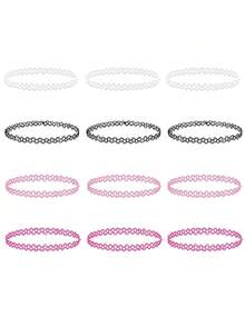 12pcs Women Braided Fishing Line Tattoo Vintage Choker Necklace Set - Multicolor - View 6