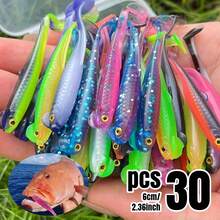 30pcs Double Color T-Tail Soft Bait Set 6cm/ 2.36inch Durable Plastic Bait Swimmer For Saltwater Freshwater Fishing - Multicolor - View 3