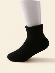 5 Pairs Children's Socks/Ski Socks, Solid Black Thermal Lined, Simple Vertical Stripe, Warm & Windproof, Fashionable For Autumn/Winter, Comfortable Casual Crew Socks Suitable For Party, Home, Office, Outdoor & Daily Wear, Random Color Assortment - Multicolor - View 4