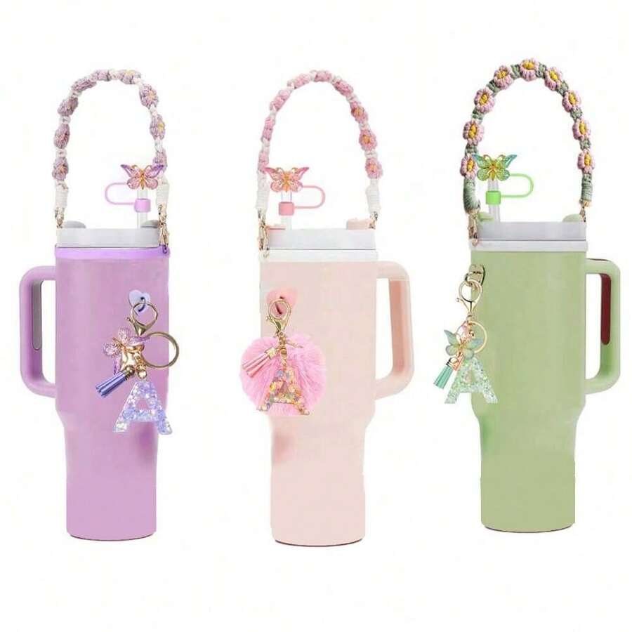 Set für 30/40 Oz Becher, inklusive Henkelriemen, Plüschball und Schlüsselanhänger, schöne Wasserbecherdekorationen