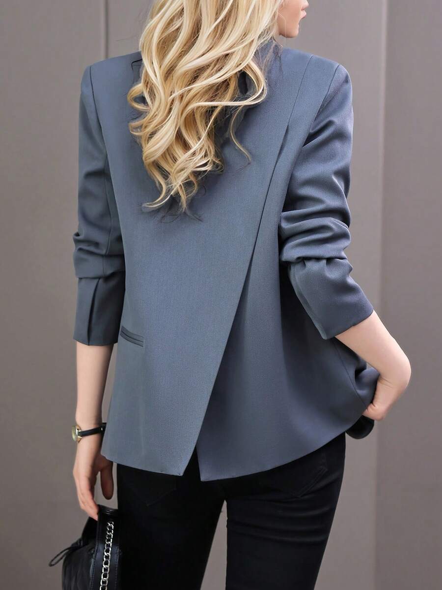 2025春秋女士休闲独特设计灰色西装外套