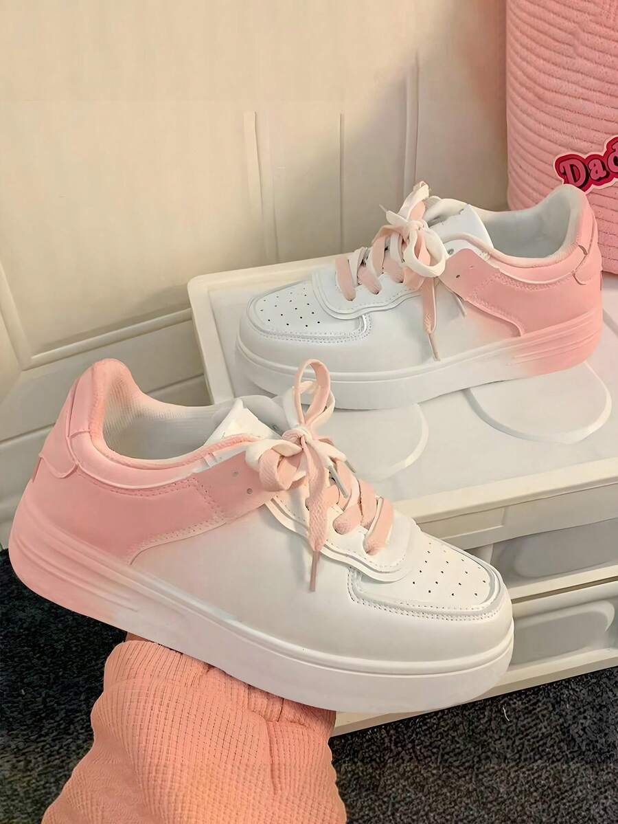 Zapatillas deportivas de mujer, estilo sencillo con degradado de colores, suela gruesa, cómodas para correr, ideales para hacer deporte, ir al trabajo y para el día a día. - Rosa - Ver 1