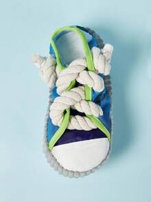 PETSIN 1 件装运动鞋形狗狗咀嚼玩具，带绳结和吱吱球 - 耐用牛津布咀嚼器，适合好斗的咀嚼者，互动吱吱叫声，适合幼犬/成年犬，室内外玩耍 - 查看 5