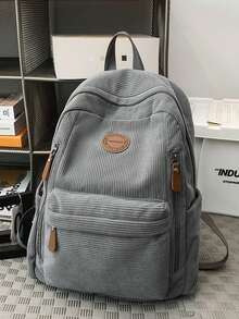 14-Inch Lightweight Corduroy Backpack For College Students, Casual Daypack Fits 14" Laptop, School Supplies, School Backpack, School Bag, Camping, Travel Bags, Camping, Hiking Bag - Grey - View 5