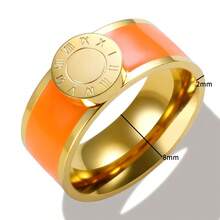1 Set/4pcs New Fashion Roman Numeral Bangle Bracelet, Stainless Steel Resin Bracelet, Ring, Earrings, Gold Jewelry, Best Gift For Relatives And Friends - Orange Color - View 5