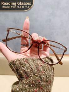 1pc Women's Square Vintage Reading Glasses, Clear Transparent Computer Readers, Magnification +1.0 To +4.0