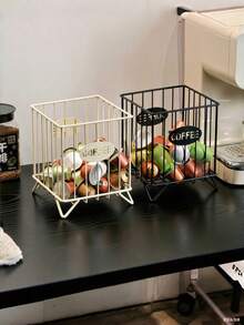 Large Capacity Black Metal Wire Coffee Capsule Storage Basket, Suitable For Kitchen Countertop, Office, Coffee Bar Accessories, Creamer And Syrup Storage - Multicolor - View 12