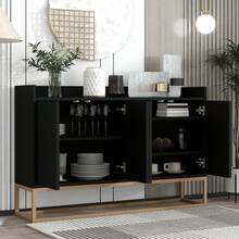 Aparador/cómoda de estilo minimalista, moderno mueble buffet de 4 puertas, cómoda con balda regulable y patas metálicas, mueble multiusos para comedor, salón, cocina (Negro/Blanco/Azul) - Negro - Ver 7
