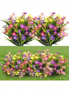 2 件彩色人造花，抗紫外线塑料假植物灌木，适合家庭室内/室外花园、窗台、门廊、盆栽装饰，四季皆宜 - 彩色 - 查看 2