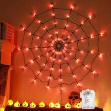 全新 70LED 万圣节蜘蛛网灯 - 大型蜘蛛配件，8 种模式 | 遥控器，防水 | 电池盒和 USB 供电 | 紫色/橙色/橙紫色灯 | 非常适合在室内/室外楼梯、花园和派对中营造恐怖氛围 万圣节装饰灯 家居装饰 派对装饰 万圣节装饰 房间装饰 万圣节花园装饰 可作为礼物 仙女 - 彩色 - 查看 9