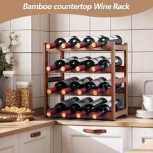 2/3/4-Tier Bamboo Wine Display Stand, 1 Pack Wine Bottle Storage Rack Free Standing Wine Storage, Detached Floor-Standing Storage Rack, For Bamboo Wine Rack Storage In Kitchens, Bars, Storage Rooms, Wine Cellars, And Countertops, Halloween And Christmas Party Supplies