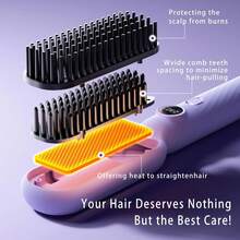 Hair Straightener Brush For Women, Electric Heated Comb, Straightening Hot Comb With 5 Temperature Settings & LED Display, 30s Fast Heating & Dual Voltage, Dense Bristle Design, Purple - Purple - View 12