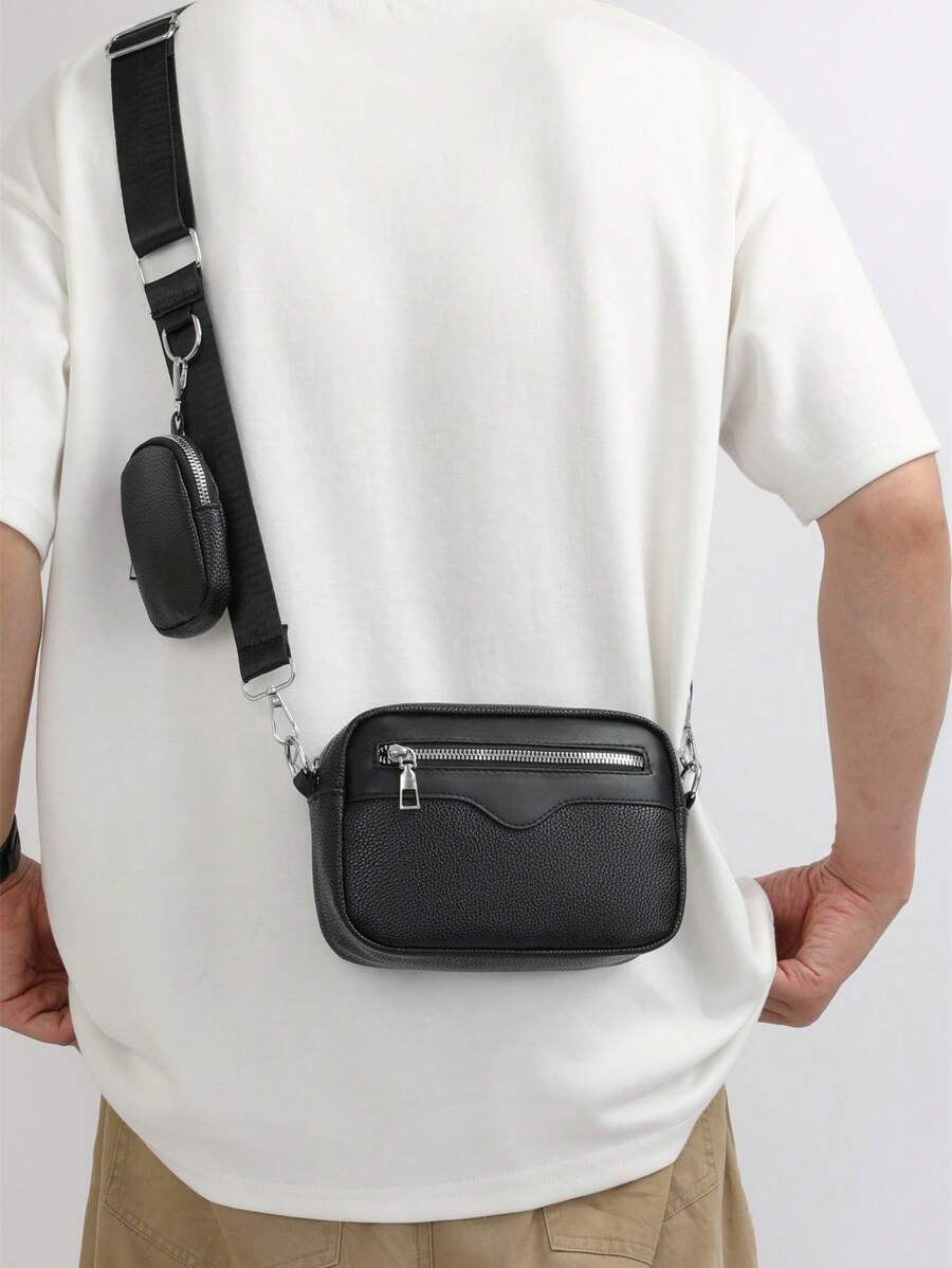 Set da 2 pezzi, Borsa a tracolla e pochette portachiavi ricamata da uomo