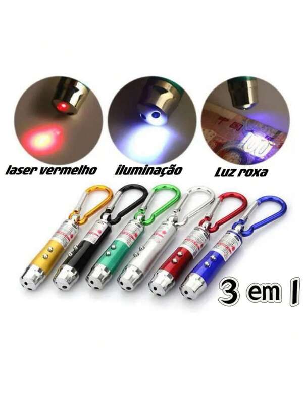 Kit 12 Chaveiros 3 em 1 Com Lanterna LED/ Ponteira Laser e Detector de Nota Falsa – Mini Acessório Multifuncional Para o Dia a Dia/ Brindes/ Lembrancinhas e Uso Pessoal