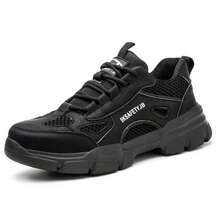 男女通用舒适鞋，防砸防滑防刺工作鞋，轻便建筑仓库防护鞋，英伦风防撞劳保鞋，男女户外工作鞋，夏季透气 - 黑色 - 查看 6