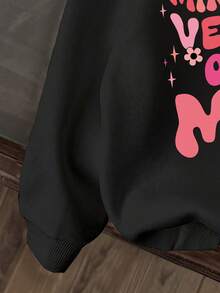 女童字母图案保暖卫衣 - 黑色 - 查看 4