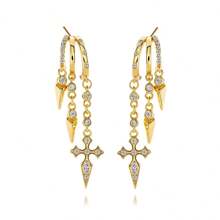 Ewell Luxus eleganter 925 Sterling Silber Schmuck vergoldeter Zirkonia kreuzförmiger geometrischer Tropfen Ohrringe Schmuck für Damen Alltag