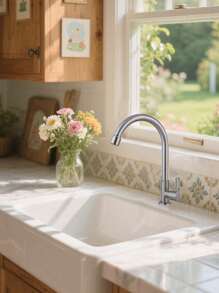 Clásica Llave Individual de Acero Inoxidable, Grifo de Agua Fría para Fregadero, Cuello de Salida de Agua en Arco Giratorio 360°, Aplicable para Lavabos de Baño y Fregaderos de Cocina - Plateado - Ver 4