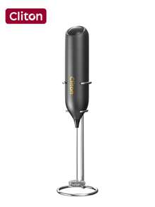 CLITON 1PC Powerful Milk Frother For Coffee, Fast Handheld Drink Mixer With Stainless Steel Whisk, Battery Operated Hand Frother Stirrer Wand-Black Hand Mixer Milk Frother For Coffee - Frother Handheld Foam Maker For Lattes, Electric Whisk Drink Mixer Mini Foamer For Cappuccino, Frappe, Matcha, Hot Chocolate