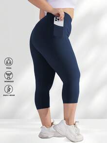 3 Packs Capri Leggings With Pockets High Waist Cropped Trousers Yoga Pants For Women Running Active 3/4 Length Leggings For Workout Exercise & Fitness Plus Size Black Navy Blue Combo - 1黑1藏青1藍色 - 查看 5