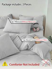 1 套柔软透气的灰色床上用品（1 个羽绒被套 + 2 个枕套），可机洗，适合所有季节 - 淺灰色 - 查看 9