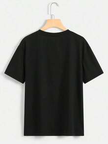 1Pcs,2026,Spring And Summer Women's Black Pattern Tees, Cute Casual Cartoon Character Letter Slogan Pattern Girls T Shirt, Theme Park Travel Clothing, Elegant And Decent, Travel And Tourism, Round Neck Fashion Short Sleeve Topsvacation Outfits,Summer,Shirts,White Shirt,Graphic Tees ,Summer Tops,Black Top,Going Out Tops - 黑色 - 查看 2